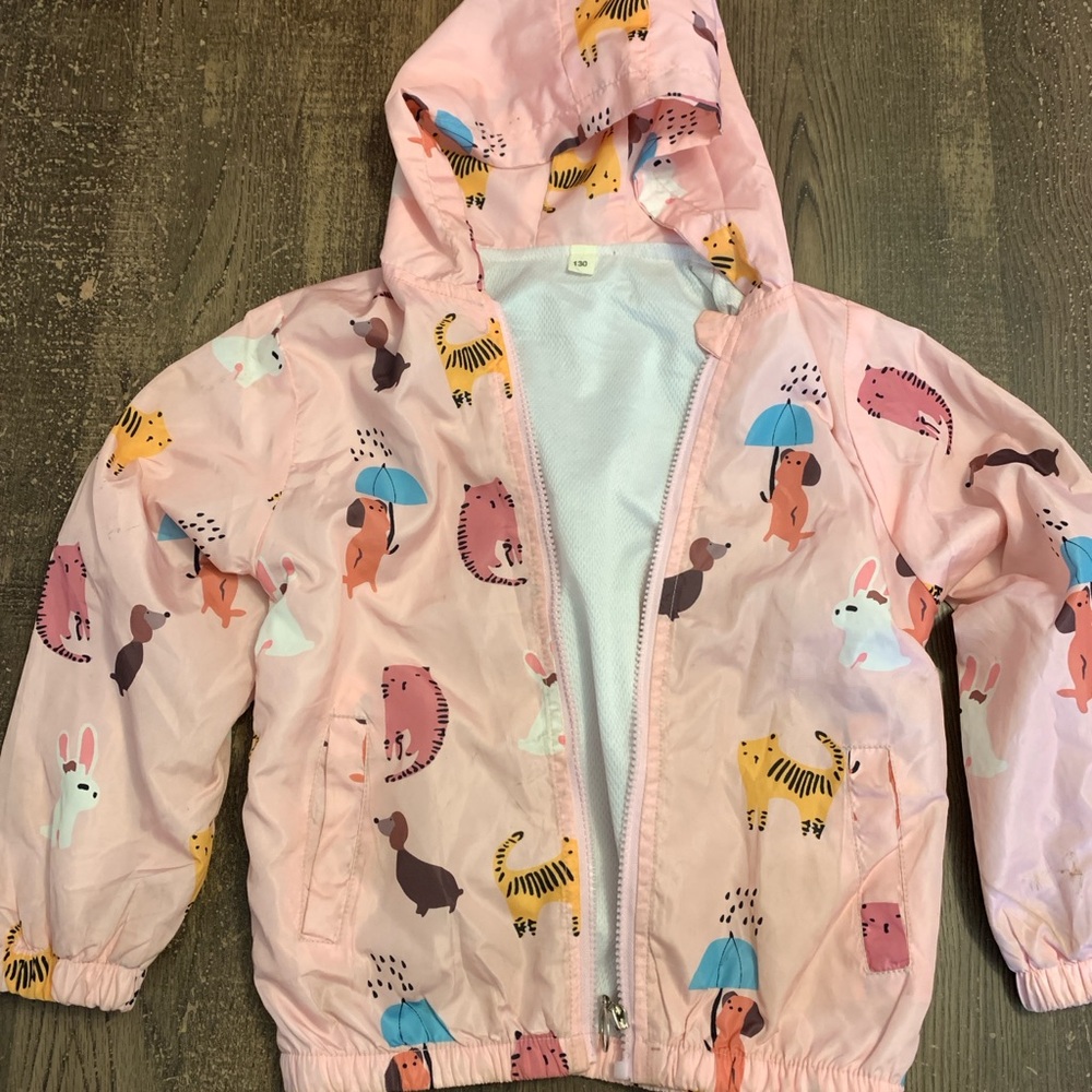 Pink Kids' Animal Print Hooded Rain Jacket